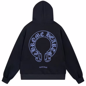 Chrome Hearts Blue Horseshoe Logo Black Hoodie