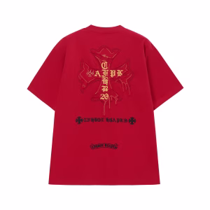 Chrome Hearts Red Cemetery Cross Logo T-Shirt