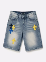 Chrome Hearts Multi Cross Patch Washed Denim Shorts