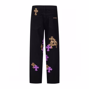 Chrome Hearts Purple Cross Leopard Print Jeans