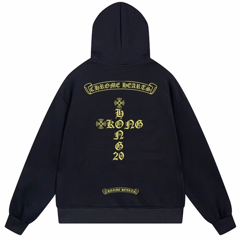 74cb98fb Chrome Hearts Yellow Gothic Logo Hoodie Black