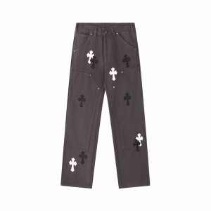 Chrome Hearts Black and White Cross Patch Grey Jeans