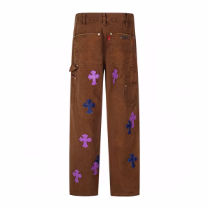 Chrome Hearts Brown Purple Cross Patchwork Jeans