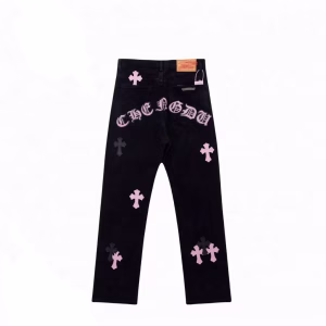Chrome Hearts Pink Cross Patch Black Jeans