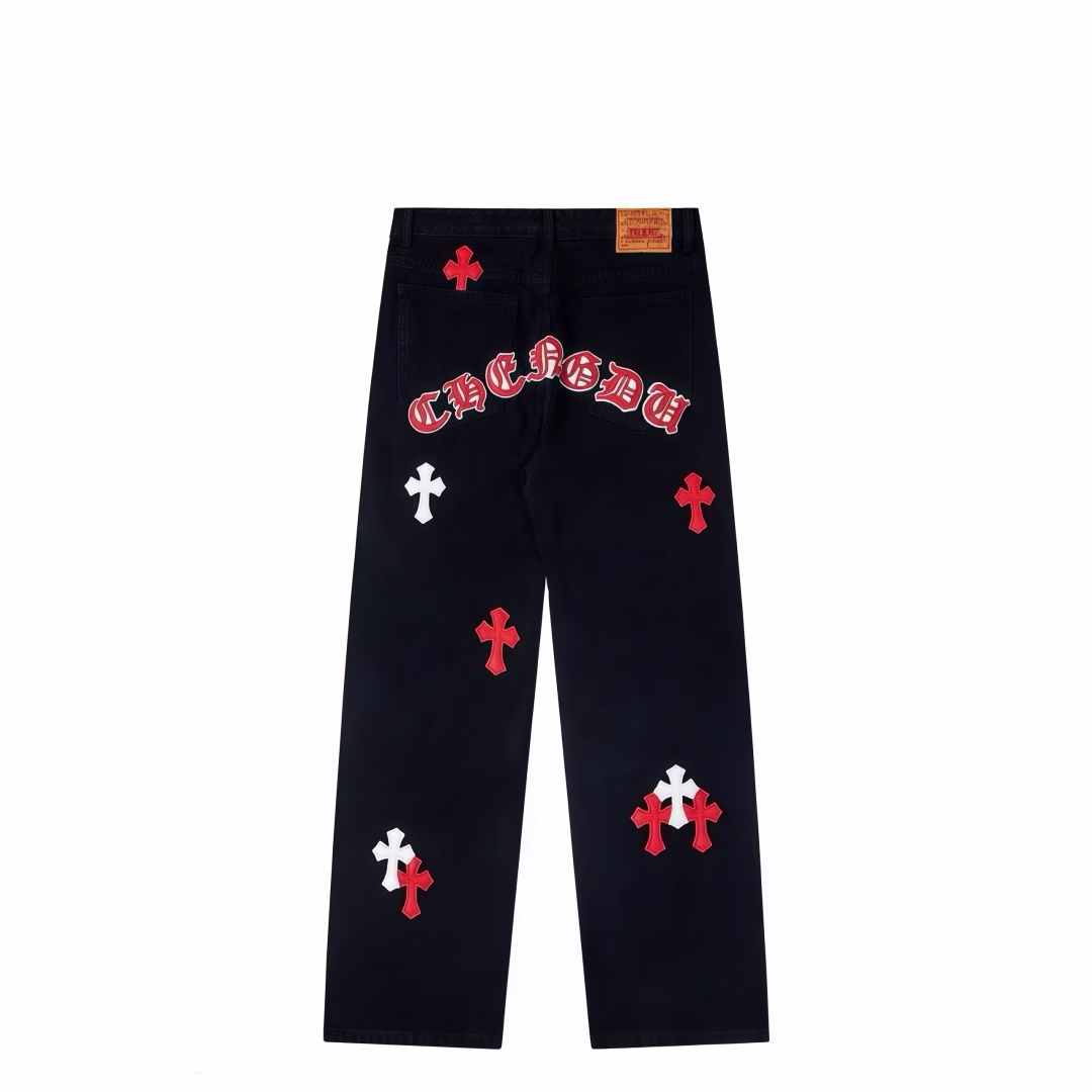 a5eb6e42 Chrome Hearts Red Cross Patch Black Jeans