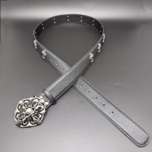 Chrome Hearts Ornate Fleur Cross Buckle Belt Black