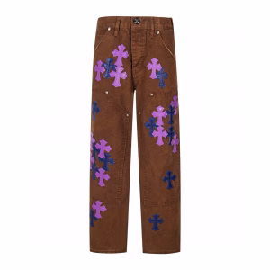 Chrome Hearts Brown Purple Cross Patchwork Jeans