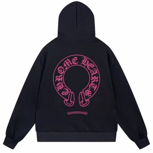 Chrome Hearts Pink Horseshoe Logo Black Hoodie