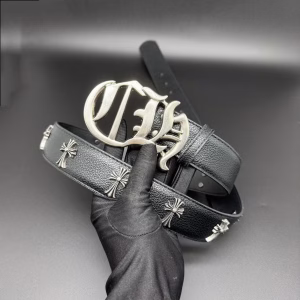 Chrome Hearts Fleur Cross Oval Buckle Belt Black