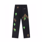 Chrome Hearts Leopard and Green Cross Patch Jeans