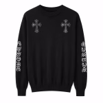 Chrome Hearts Black Leather Cross Knit Sweater