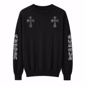 Chrome Hearts Black Leather Cross Knit Sweater
