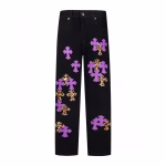 Chrome Hearts Purple Cross Leopard Print Jeans