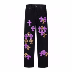 Chrome Hearts Purple Cross Leopard Print Jeans