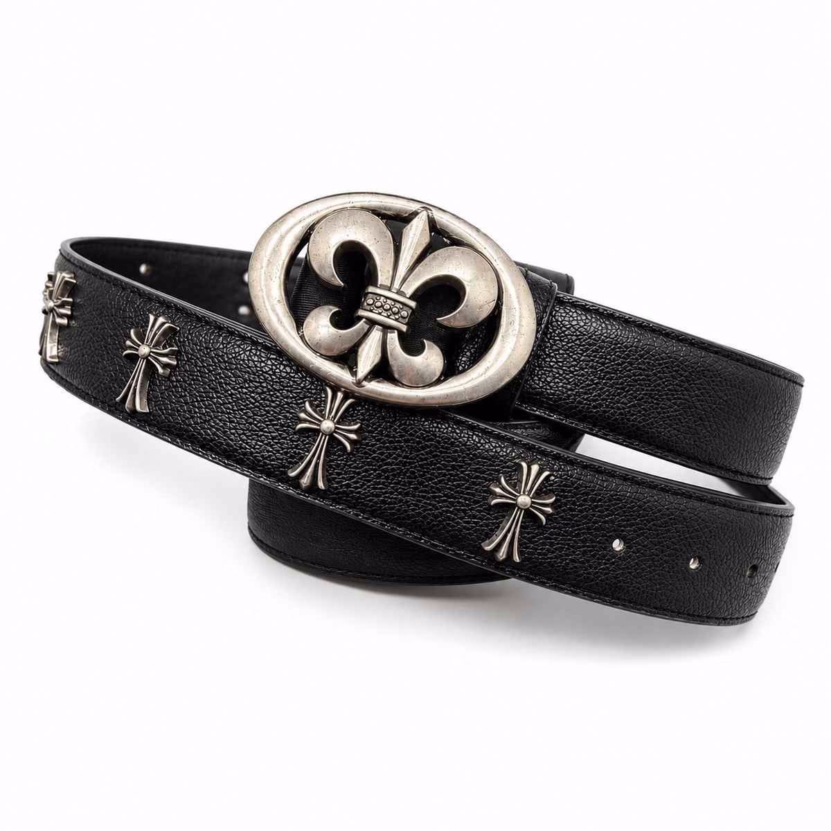 Chrome Hearts Silver Cross Oval Buckle Leather Belt Chrome Hearts Silver Cross Oval Buckle Leather Belt