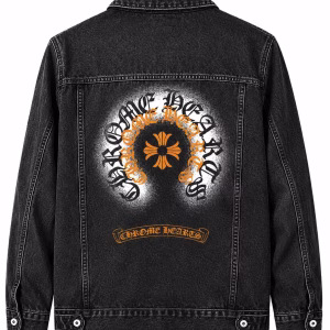 Chrome Hearts Black Orange Logo Denim Jacket