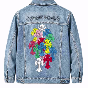 Chrome Hearts Blue Cross Floral Denim Jacket