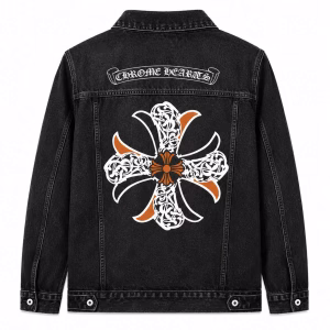 Chrome Hearts Black Orange Cross Denim Jacket