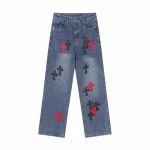Chrome Hearts Red & Black Cross Patch Blue Jeans