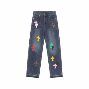 Chrome Hearts Multi Color Cross Patch Denim Jeans