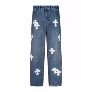 Chrome Hearts White Cross Patch Blue Jeans