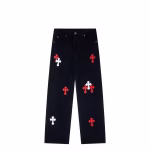 Chrome Hearts Red Cross Patch Black Jeans