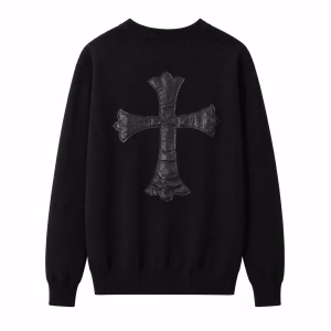 Chrome Hearts Black Leather Cross Knit Sweater