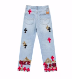 Chrome Hearts Multi Cross Patch Light Wash Jeans
