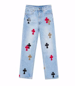 Chrome Hearts Multi Cross Patch Light Wash Jeans