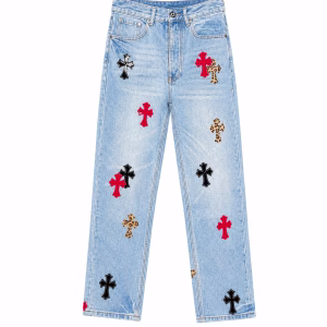 Chrome Hearts Multi Cross Patch Light Wash Jeans