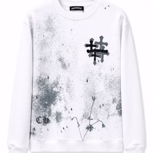 Chrome Hearts Distressed Paint Splatter Cross Crewneck