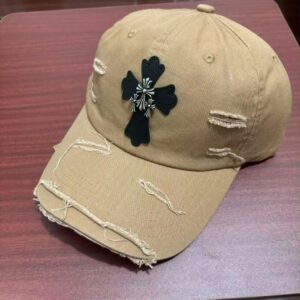 Chrome Hearts Khaki Black Cross Distressed Baseball Cap