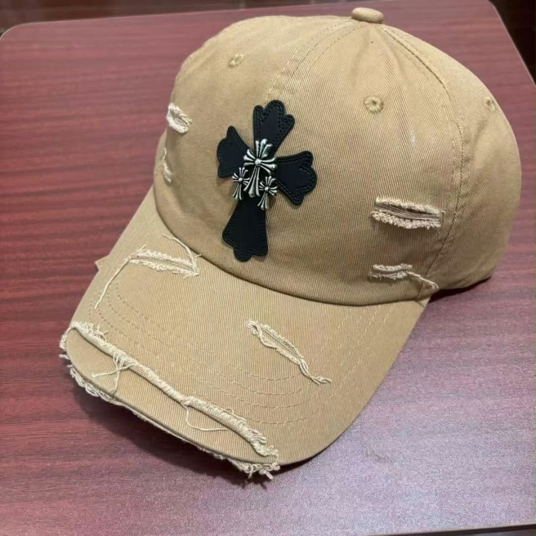 Chrome Hearts Khaki Black Cross Distressed Baseball Cap Chrome Hearts Khaki Black Cross Distressed Baseball Cap