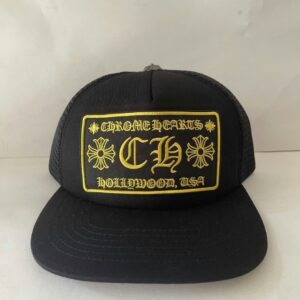 Chrome Hearts Black Gold Hollywood Patch Trucker Hat