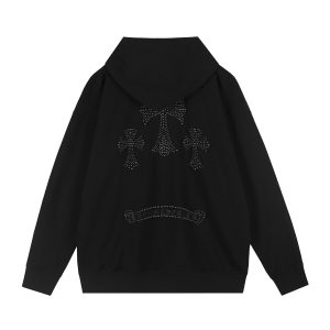 Chrome Hearts Black Crystal Cross Beaded Zip Hoodie