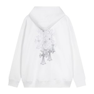 Chrome Hearts White Crystal Cross Zip Hoodie
