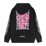 Chrome Hearts Pink Cross Leather Patch Zip Hoodie Black
