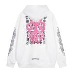 Chrome Hearts Pink Cross Leather Patch Zip Hoodie White
