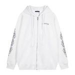 Chrome Hearts Pink Cross Leather Patch Zip Hoodie White