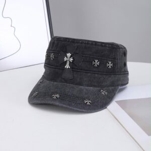 Chrome Hearts Washed Black Cross Studded Military Cap