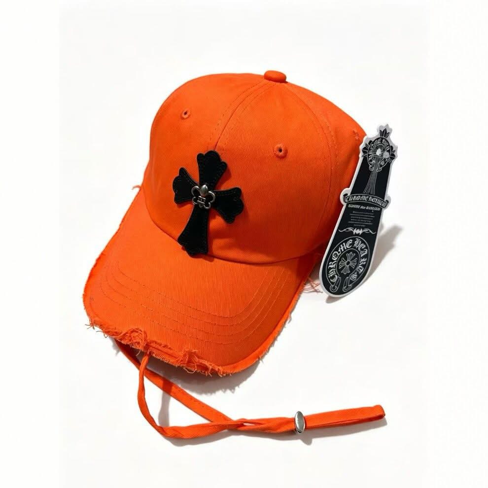 Chrome Hearts Orange Black Cross Distressed Baseball Cap Chrome Hearts Orange Black Cross Distressed Baseball Cap
