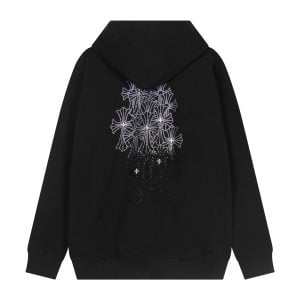 Chrome Hearts Black Crystal Cross Zip Hoodie