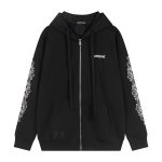 Chrome Hearts Pink Cross Leather Patch Zip Hoodie Black