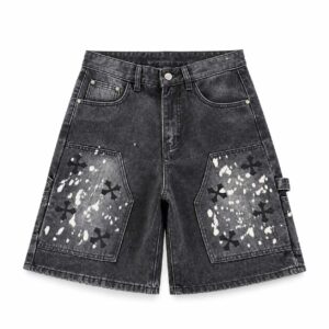 Chrome Hearts Black Splatter Cross Denim Shorts