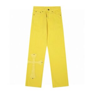 chrome hearts yellow cross patch jeans
