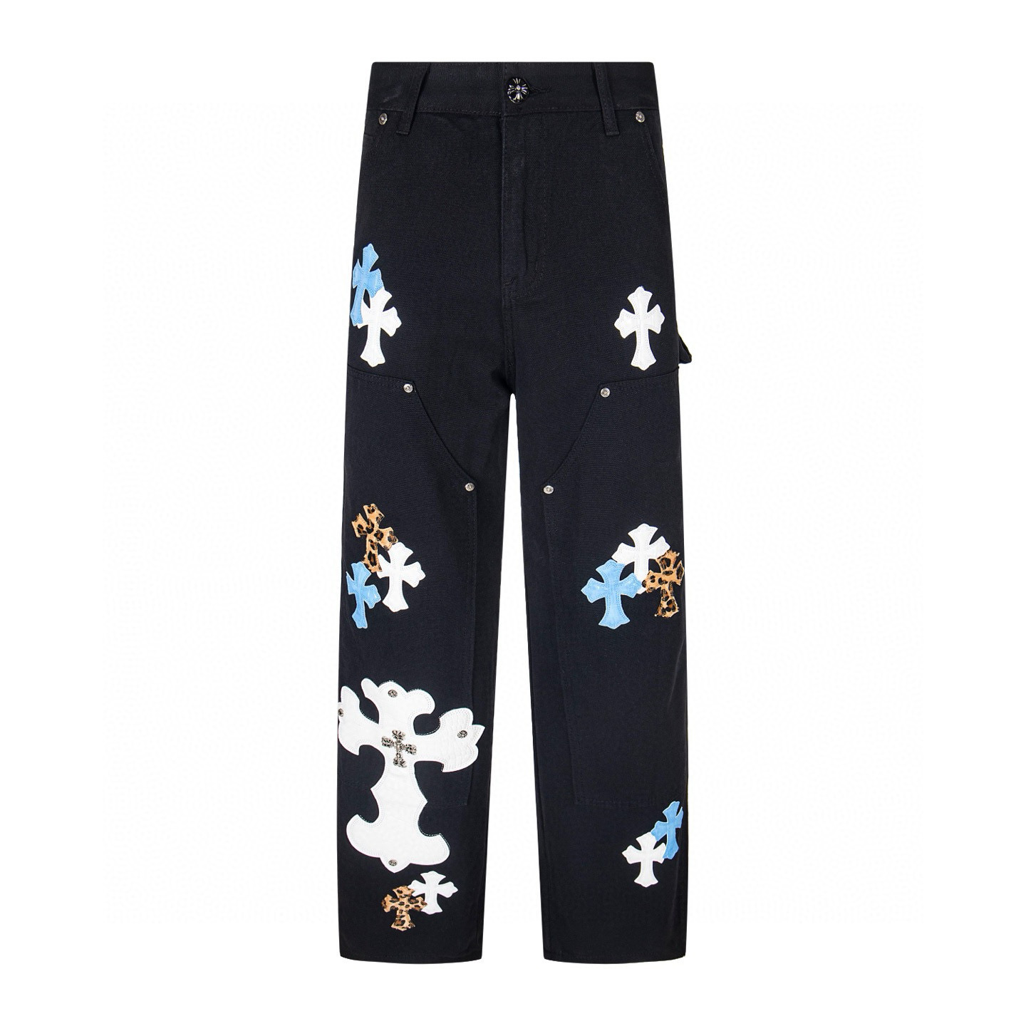 b147ebaa Chrome Hearts Black White Blue Cross Patch Carpenter Pants