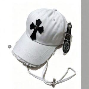 Chrome Hearts White Black Cross Distressed Baseball Cap