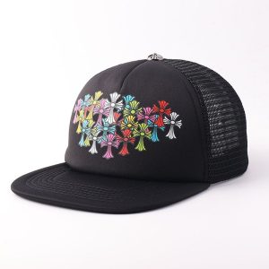 Chrome Hearts Black Floral Cross Trucker Hat