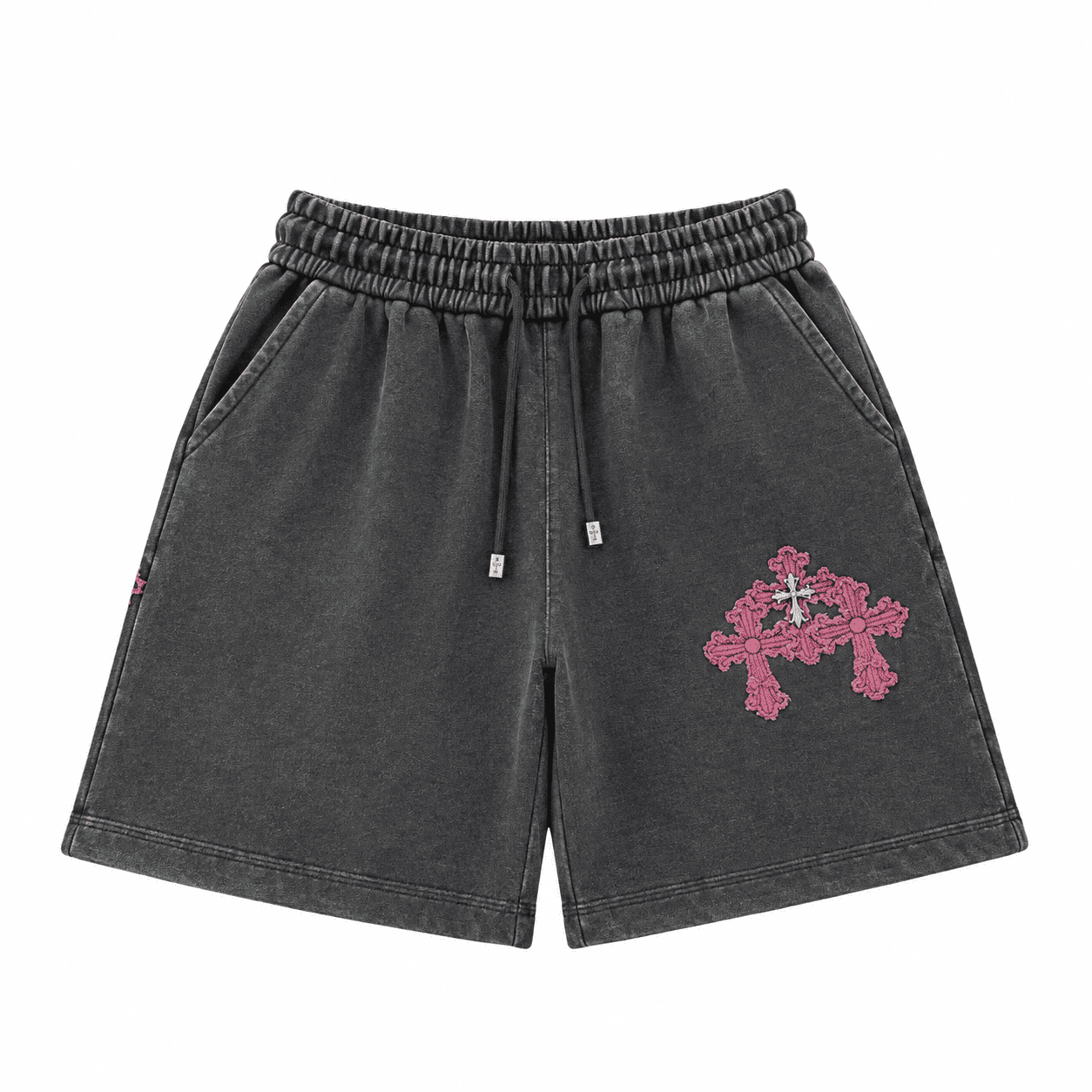 Chrome Hearts Pink Cemetery Cross Washed Black Shorts Chrome Hearts Pink Cemetery Cross Washed Black Shorts