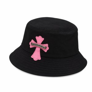 Chrome Hearts Black Pink Cross Bucket Hat